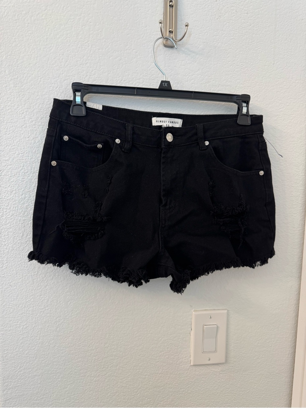 Almost Famous Black Distressed Cutoff Jean Shorts size 11